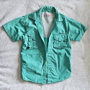 Kids Teal Fishing Button-Up Shirt